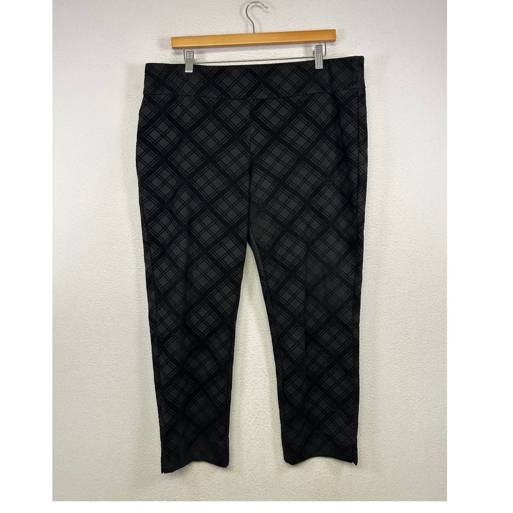 Dark Academia Zac & Rachel Women PXL Black Diamond Plaid Tapered‎ Ankle Pants
